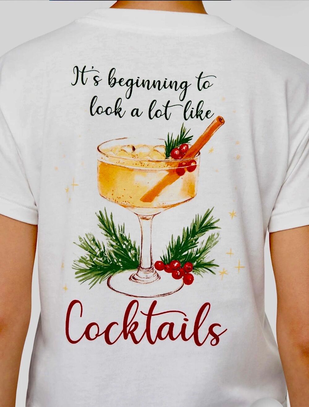 Wildfox Cocktail Season Holiday Graphic Tee White XL NWT $68
